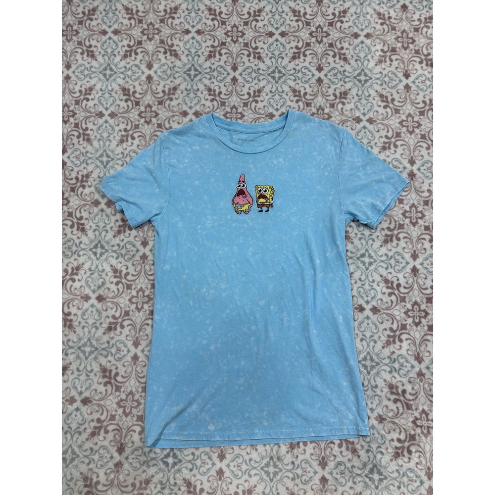 Nickelodeon SpongeBob Patrick Embroidered Blue Acid Wash Graphic T-Shirt Small